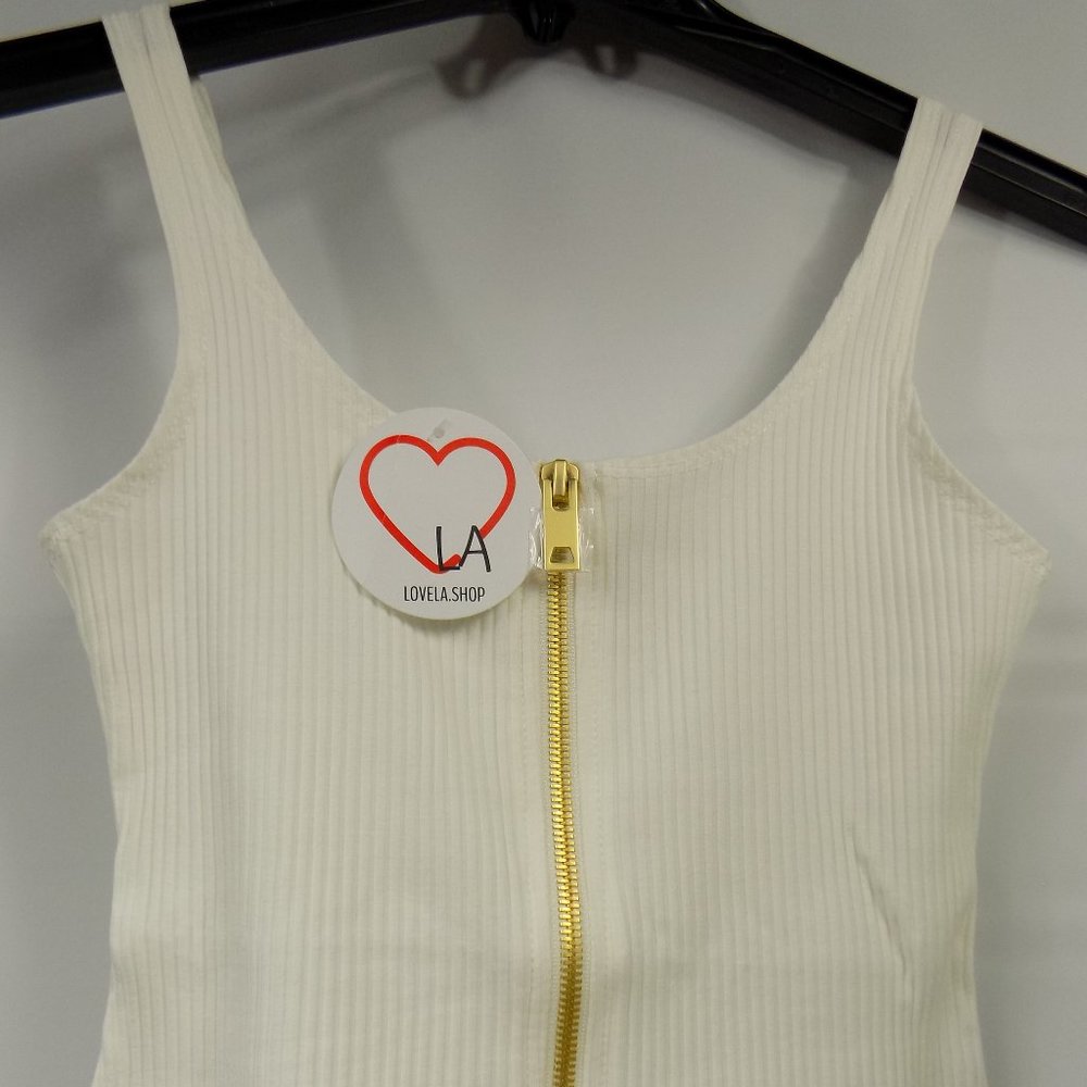 LoveLA Amanda Zip Front Tank Top Bodysuit White NWT Petite Size S - Picture 3 of 9